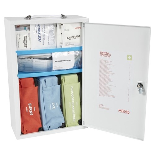 ESSENTIAL INDUSTRIAL RESPONSE FIRST AID KIT IN METAL WALL CABINET
