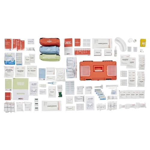 ESSENTIAL INDUSTRIAL RESPONSE FIRST AID KIT IN PLASTIC TACKLE BOX